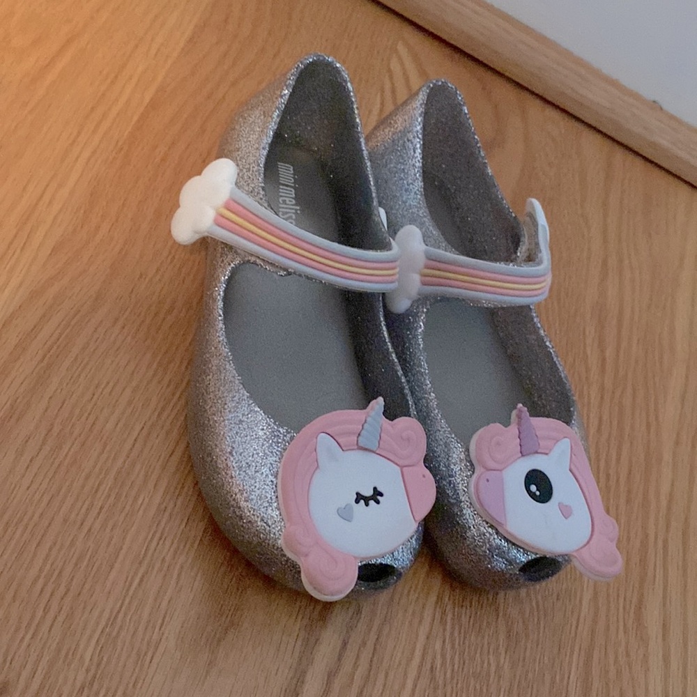 Mini Melissa Silver Glitter Unicorn Ultragirl Mary Jane - Girls Size Toddler 10